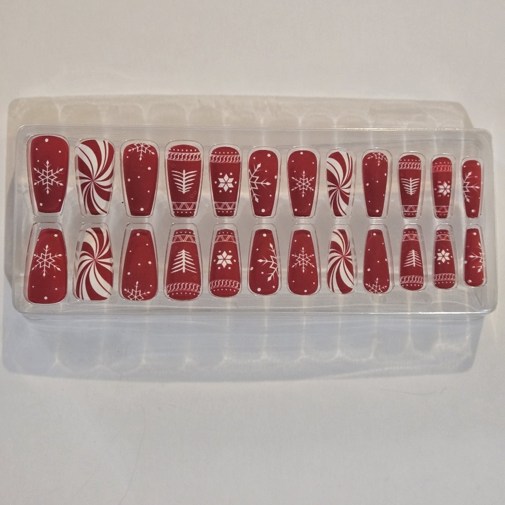 Christmas Candy Cane Theme Press On Nails Self Adhesive